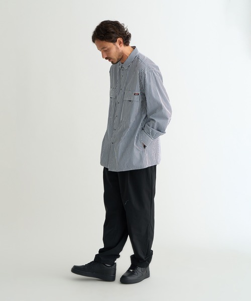 デザイン ストライプ シャツ フロッグポケット 春 韓国 nr8560 STRIPE W POCKET BOX SHIRT/ストライプ Wポケット ボックス
