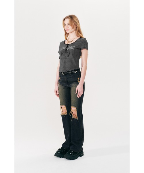 KIRSH(キルシー)の「KIRSH STRIPE SLIM FIT T-SHIRT ストライプ スリム フィット Tシャツ(Tシャツ/カットソー・レディース・ピンク/ブラック・ONE SIZE)」の4枚目の写真