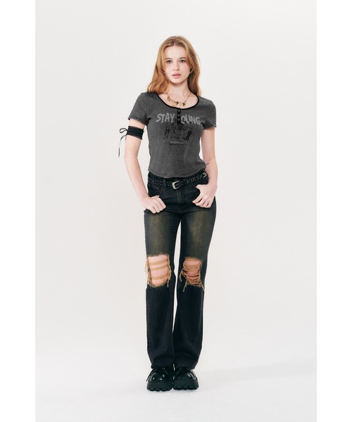 KIRSH(キルシー)の「KIRSH STRIPE SLIM FIT T-SHIRT ストライプ スリム フィット Tシャツ(Tシャツ/カットソー・レディース・ピンク/ブラック・ONE SIZE)」の6枚目の写真