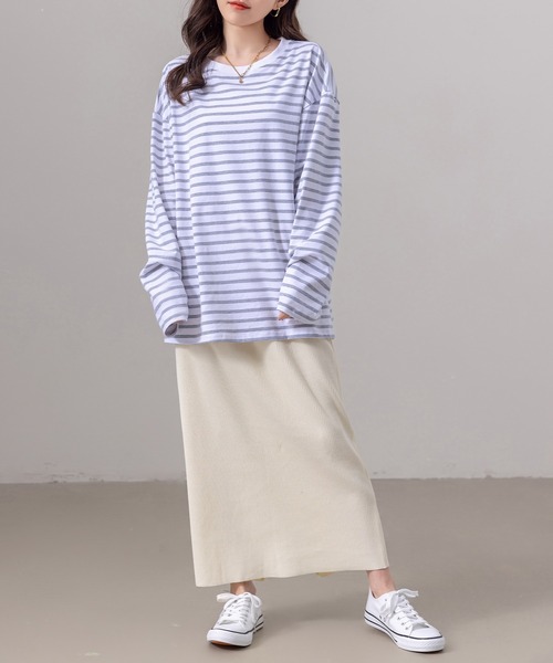 DAY CLOSET(デイ クローゼット)の「【ウエストゴム/伸縮性有】きれいめIライン 縦長シルエット リブ バックセンタースリット ナロースカート レディース(スカート・レディース・ブラック/グレイッシュベージュ/アイボリー/チャコールグレー/グレー・M/L)」の9枚目の写真