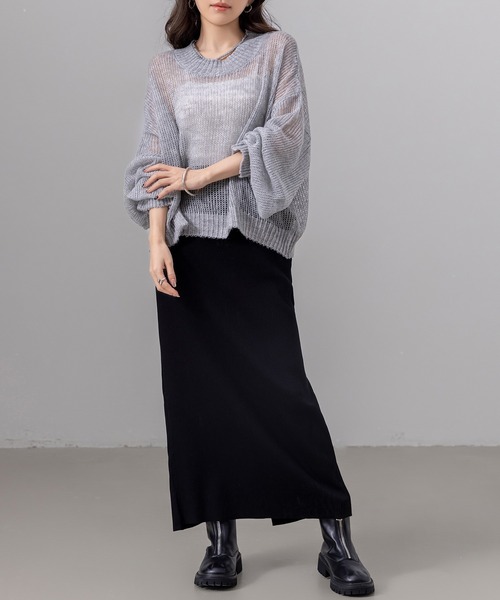 DAY CLOSET(デイ クローゼット)の「【ウエストゴム/伸縮性有】きれいめIライン 縦長シルエット リブ バックセンタースリット ナロースカート レディース(スカート・レディース・ブラック/グレイッシュベージュ/アイボリー/チャコールグレー/グレー・M/L)」の13枚目の写真