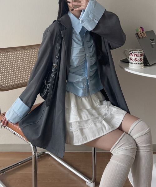 nemne store(ネンネストア)の「《Delfy》ギャザーサイドリボンシャツ(シャツ/ブラウス・レディース・ピンク系/サックスブルー系/ホワイト系・フリー)」の1枚目の写真