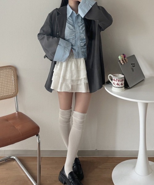 nemne store(ネンネストア)の「《Delfy》ギャザーサイドリボンシャツ(シャツ/ブラウス・レディース・ピンク系/サックスブルー系/ホワイト系・フリー)」の7枚目の写真