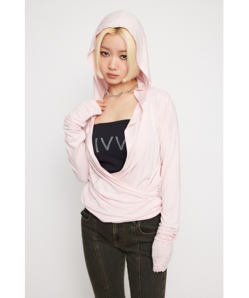 LAGUA GEM(ラグアジェム)の「DRAPE HOODIE トップス(パーカー・レディース・ブラック/ライトピンク/杢グレー・FREE)」の6枚目の写真