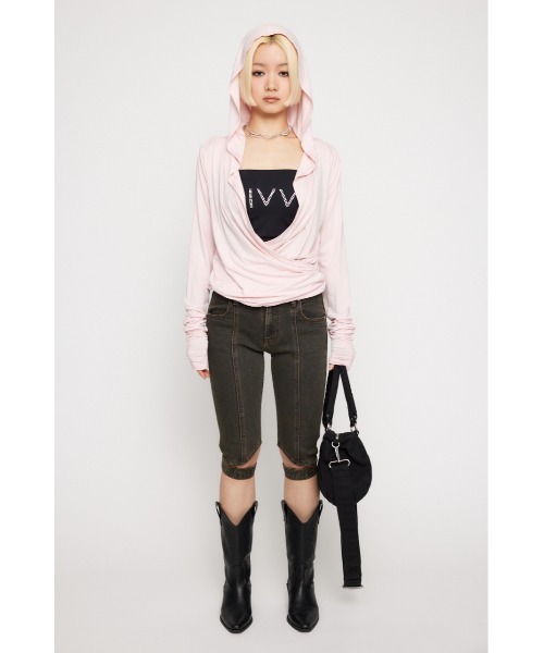 LAGUA GEM(ラグアジェム)の「DRAPE HOODIE トップス(パーカー・レディース・ブラック/ライトピンク/杢グレー・FREE)」の7枚目の写真