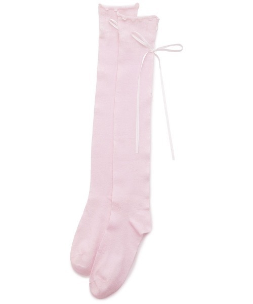 SNIDEL HOME（スナイデルホーム）の「リボンシアーニーハイソックス（ソックス/靴下・レディース・ピンク/アイボリー/ライトブルー・FREE）」の3枚目の写真