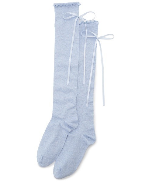 SNIDEL HOME（スナイデルホーム）の「リボンシアーニーハイソックス（ソックス/靴下・レディース・ピンク/アイボリー/ライトブルー・FREE）」の4枚目の写真
