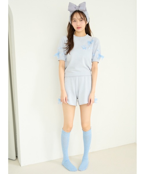 SNIDEL HOME（スナイデルホーム）の「リボンシアーニーハイソックス（ソックス/靴下・レディース・ピンク/アイボリー/ライトブルー・FREE）」の12枚目の写真