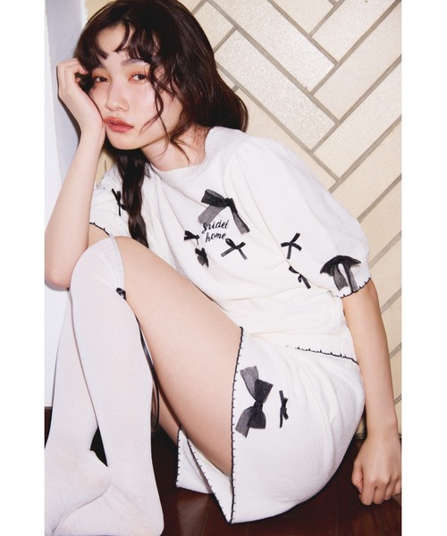 SNIDEL HOME（スナイデルホーム）の「リボンシアーニーハイソックス（ソックス/靴下・レディース・ピンク/アイボリー/ライトブルー・FREE）」の9枚目の写真