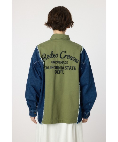 RODEO CROWNS WIDE BOWL(ロデオクラウンズワイドボウル)の「デニムドッキングミリタリールーズシャツ(シャツ/ブラウス・レディース・ブラック/カーキ・FREE)」の17枚目の写真