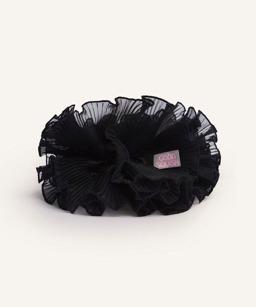 GOOD SQUISH(グッドスクイッシュ)の「【GOOD SQUISH】BEA-UTIFUL シルクフリルシュシュ ギフト プレゼント(シュシュ・レディース・ブラック/アイボリー・FREE)」の5枚目の写真