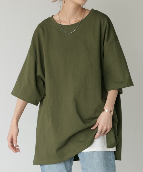 HUG.U(ハグユー)の「綿100% ヘビーオンスTシャツ(Tシャツ/カットソー・レディース・ホワイト/オリーブ/ブラック/ダークグレー/ダークベージュ/セージグリーン/モカ・FREE)」の12枚目の写真