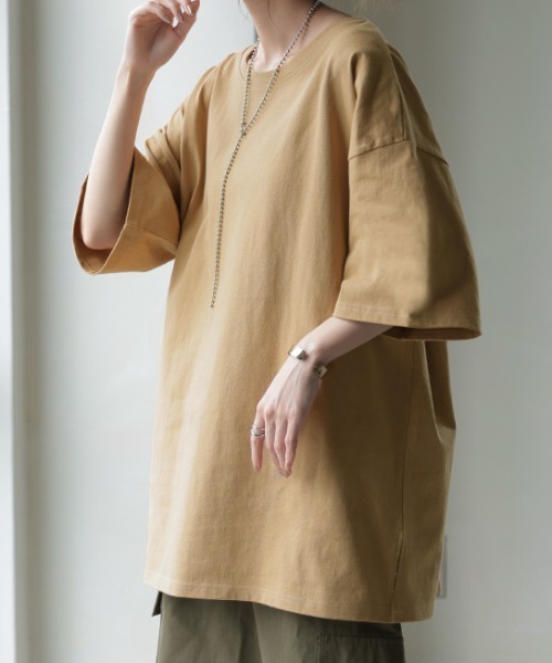 HUG.U(ハグユー)の「綿100% ヘビーオンスTシャツ(Tシャツ/カットソー・レディース・ホワイト/オリーブ/ブラック/ダークグレー/ダークベージュ/セージグリーン/モカ・FREE)」の14枚目の写真
