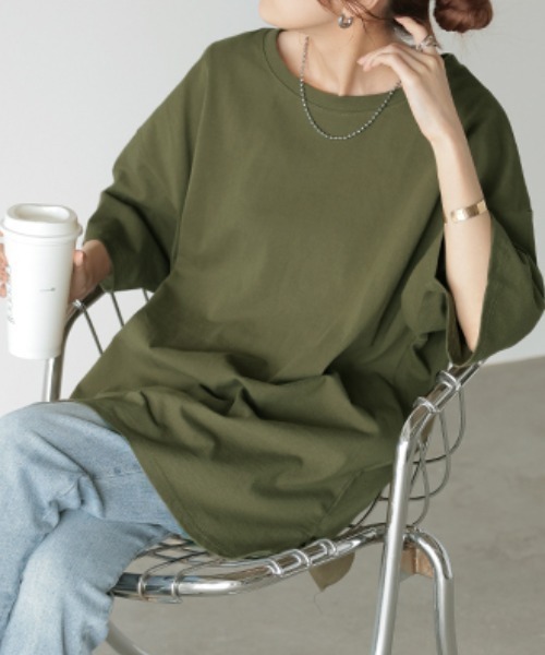 HUG.U(ハグユー)の「綿100% ヘビーオンスTシャツ(Tシャツ/カットソー・レディース・ホワイト/オリーブ/ブラック/ダークグレー/ダークベージュ/セージグリーン/モカ・FREE)」の13枚目の写真