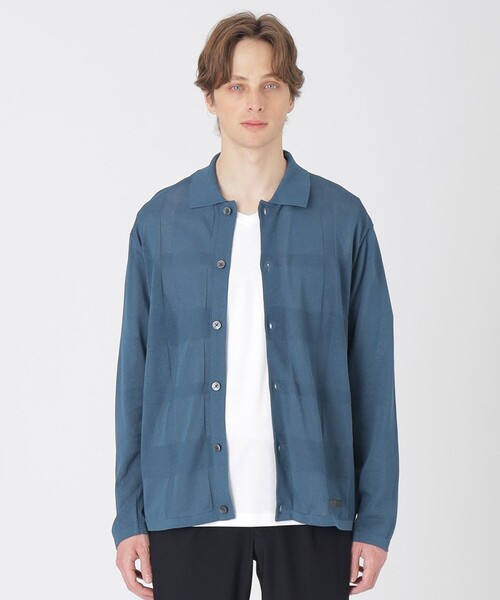 BLACK LABEL CRESTBRIDGE(ブラックレーベル・クレストブリッジ)の「ペーパーミックスシアーチェックカーディガン(カーディガン/ボレロ・メンズ・ホワイト系その他/ネイビー・L/M)」の2枚目の写真