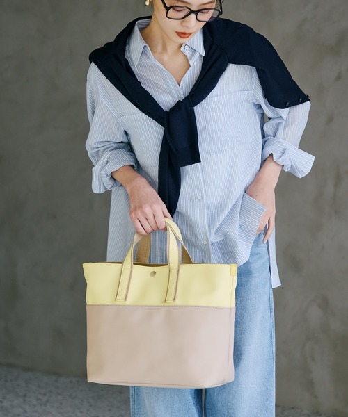 Breath TOPKAPI(ブレストプカピ)の「【Breath TOPKAPI】Bright ブライト カラーブロック A4 トートバッグ(トートバッグ・レディース・ブラック/グリーン/レモンイエロー/オフホワイト・FREE)」の1枚目の写真