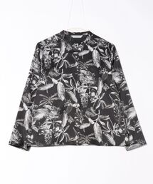 Liyoca | ボタニカル柄サテンバンドカラーシャツ(シャツ/ブラウス)