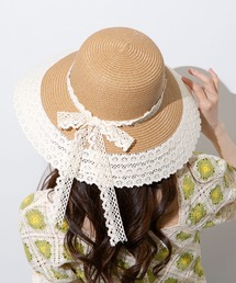 pumpkin port（パンプキンポート）の「Wリボン つば広 麦わら帽子（ハット）」