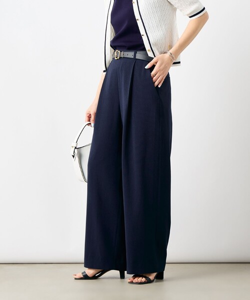 NOLLEY’S(ノーリーズ)の「《セットアップ対応》ウォッシャブル麻調タックワイドパンツ(その他パンツ・レディース・キナリ/ネイビー/ライトグレー・34/36/38)」の1枚目の写真
