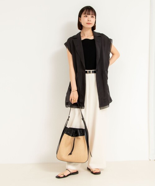 NOLLEY’S(ノーリーズ)の「《セットアップ対応》ウォッシャブル麻調タックワイドパンツ(その他パンツ・レディース・キナリ/ネイビー/ライトグレー・34/36/38)」の4枚目の写真