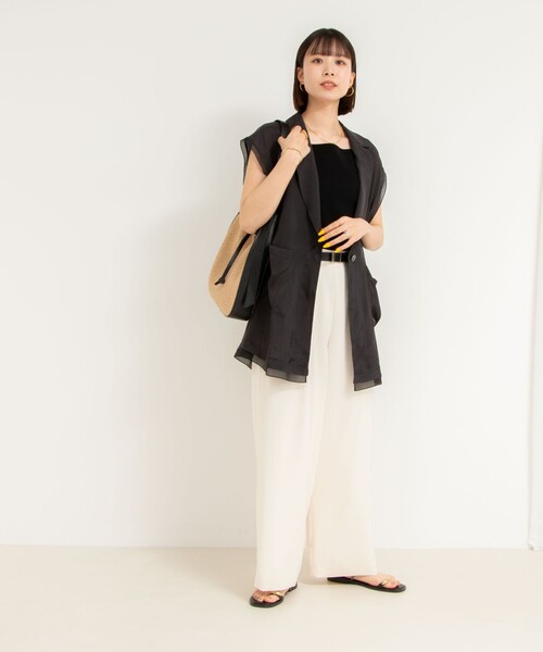 NOLLEY’S(ノーリーズ)の「《セットアップ対応》ウォッシャブル麻調タックワイドパンツ(その他パンツ・レディース・キナリ/ネイビー/ライトグレー・34/36/38)」の5枚目の写真
