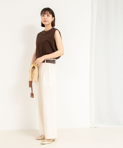 NOLLEY’S(ノーリーズ)の「《セットアップ対応》ウォッシャブル麻調タックワイドパンツ(その他パンツ・レディース・キナリ/ネイビー/ライトグレー・34/36/38)」の6枚目の写真