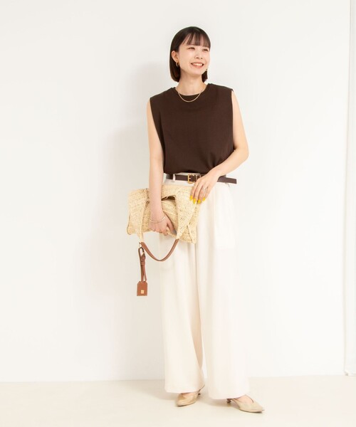 NOLLEY’S(ノーリーズ)の「《セットアップ対応》ウォッシャブル麻調タックワイドパンツ(その他パンツ・レディース・キナリ/ネイビー/ライトグレー・34/36/38)」の7枚目の写真