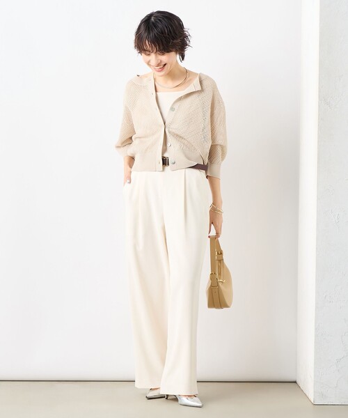NOLLEY’S(ノーリーズ)の「《セットアップ対応》ウォッシャブル麻調タックワイドパンツ(その他パンツ・レディース・キナリ/ネイビー/ライトグレー・34/36/38)」の9枚目の写真