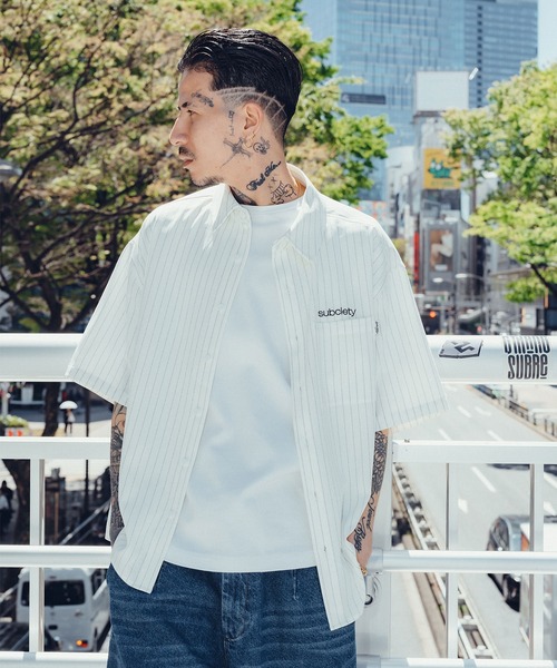 Subciety（サブサエティ）の「Stripe shirt（シャツ/ブラウス・メンズ・オリーブ/ブラック/ホワイト・SMALL/MEDIUM/LARGE/X-LARGE）」の14枚目の写真