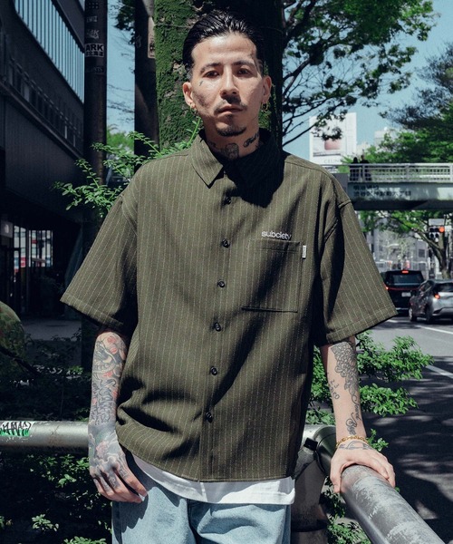 Subciety（サブサエティ）の「Stripe shirt（シャツ/ブラウス・メンズ・オリーブ/ブラック/ホワイト・SMALL/MEDIUM/LARGE/X-LARGE）」の4枚目の写真