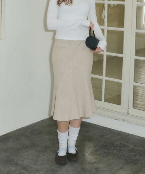 GIUNON（ジウノン）の「midi pocket stripe skirt / ミディポケットストライプスカート（スカート・レディース・ベージュ/ブラック・FREE）」の10枚目の写真