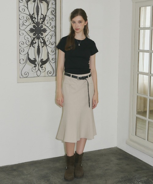 GIUNON（ジウノン）の「midi pocket stripe skirt / ミディポケットストライプスカート（スカート・レディース・ベージュ/ブラック・FREE）」の16枚目の写真