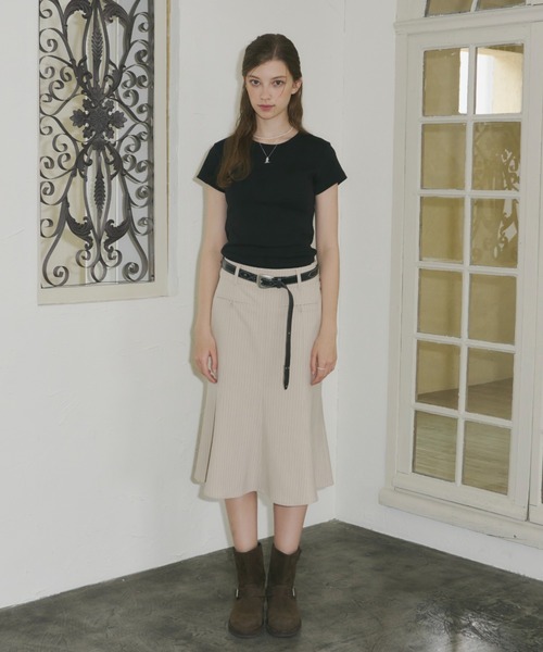 GIUNON（ジウノン）の「midi pocket stripe skirt / ミディポケットストライプスカート（スカート・レディース・ベージュ/ブラック・FREE）」の18枚目の写真