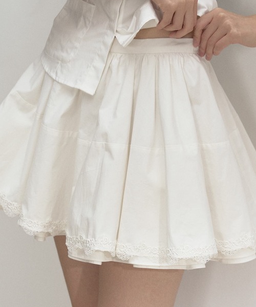 ホワイトスカート サイズ2 エンボスドットサイドティアードスカート-short & regular| 小柄