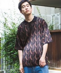 ジャカード幾何学ポロシャツ