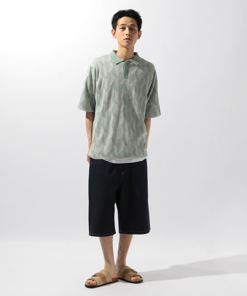 niko and...（ニコアンド）の「ジャカード幾何学ポロシャツ（ポロシャツ・メンズ・ベージュ/ネイビー/ライトグレー・MEDIUM/LARGE）」の4枚目の写真