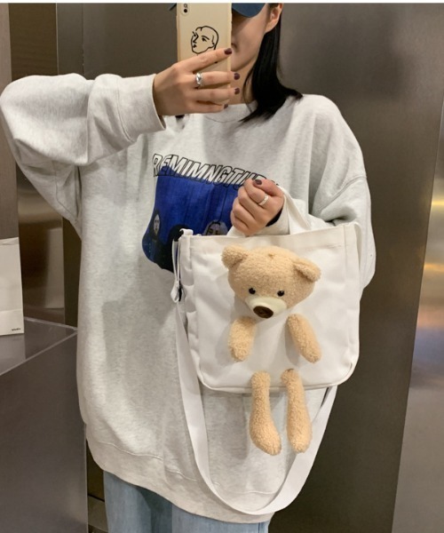 セール】ベアぬいぐるみ付きショルダートート（トートバッグ