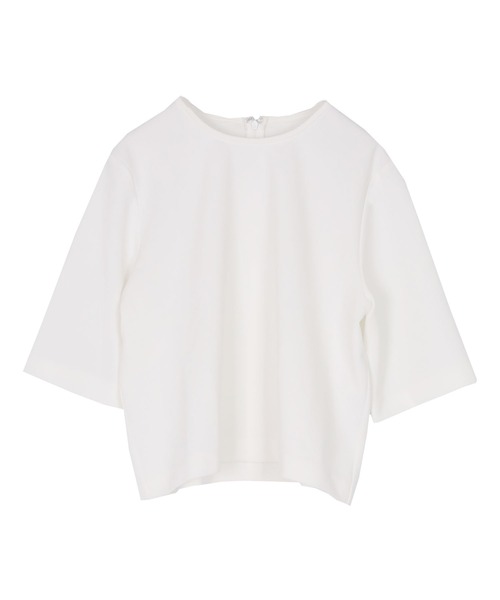 UR'S(ユアーズ)の「カットジョーゼットクルーネッククロップドプルオーバー(Tシャツ/カットソー・レディース・ネイビー/ホワイト/ブラック・L/M/S)」の1枚目の写真