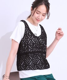 DRESKIP | 【S-LL/2点セット】大人カジュアルに レースビスチェ+プリントTシャツ(その他トップス)