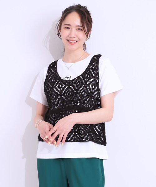 DRESKIP（ドレスキップ）の「【S-LL/2点セット】大人カジュアルに レースビスチェ+プリントTシャツ（その他トップス・レディース・オレンジ/グリーン系/ブラック/ライトベージュ・01/02/03/04）」の5枚目の写真