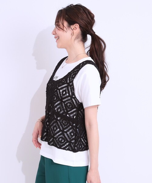 DRESKIP（ドレスキップ）の「【S-LL/2点セット】大人カジュアルに レースビスチェ+プリントTシャツ（その他トップス・レディース・オレンジ/グリーン系/ブラック/ライトベージュ・01/02/03/04）」の6枚目の写真