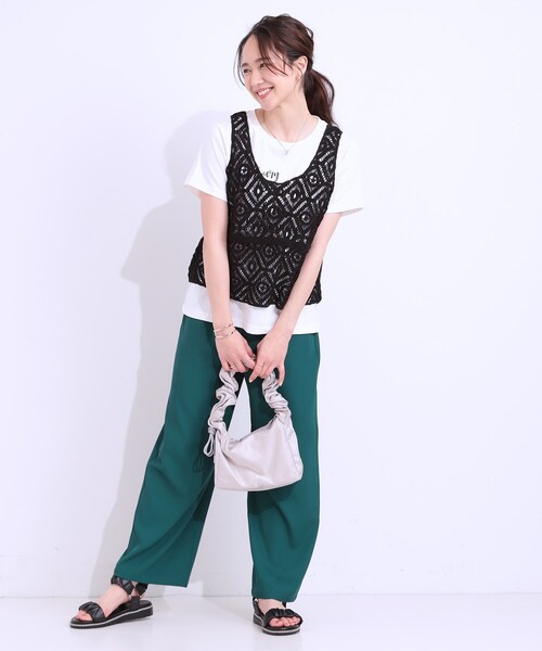 DRESKIP（ドレスキップ）の「【S-LL/2点セット】大人カジュアルに レースビスチェ+プリントTシャツ（その他トップス・レディース・オレンジ/グリーン系/ブラック/ライトベージュ・01/02/03/04）」の7枚目の写真