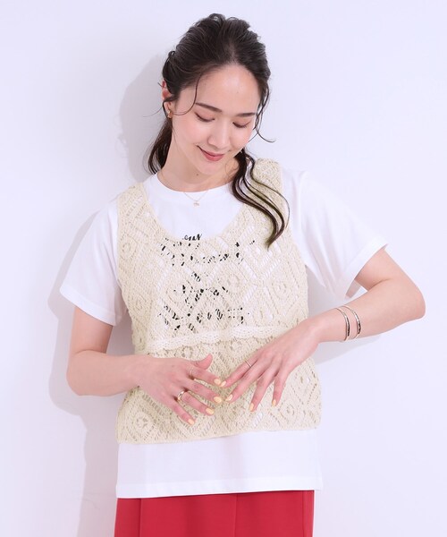 DRESKIP（ドレスキップ）の「【S-LL/2点セット】大人カジュアルに レースビスチェ+プリントTシャツ（その他トップス・レディース・オレンジ/グリーン系/ブラック/ライトベージュ・01/02/03/04）」の9枚目の写真