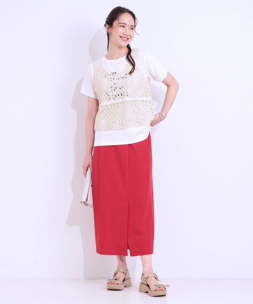 DRESKIP（ドレスキップ）の「【S-LL/2点セット】大人カジュアルに レースビスチェ+プリントTシャツ（その他トップス・レディース・オレンジ/グリーン系/ブラック/ライトベージュ・01/02/03/04）」の11枚目の写真