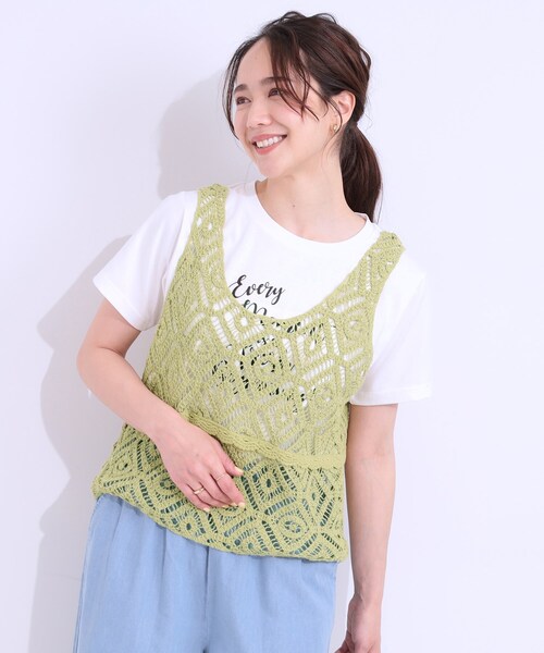 DRESKIP（ドレスキップ）の「【S-LL/2点セット】大人カジュアルに レースビスチェ+プリントTシャツ（その他トップス・レディース・オレンジ/グリーン系/ブラック/ライトベージュ・01/02/03/04）」の13枚目の写真