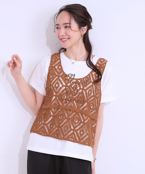 DRESKIP（ドレスキップ）の「【S-LL/2点セット】大人カジュアルに レースビスチェ+プリントTシャツ（その他トップス・レディース・オレンジ/グリーン系/ブラック/ライトベージュ・01/02/03/04）」の20枚目の写真