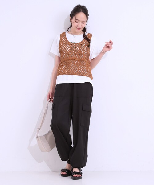 DRESKIP（ドレスキップ）の「【S-LL/2点セット】大人カジュアルに レースビスチェ+プリントTシャツ（その他トップス・レディース・オレンジ/グリーン系/ブラック/ライトベージュ・01/02/03/04）」の22枚目の写真