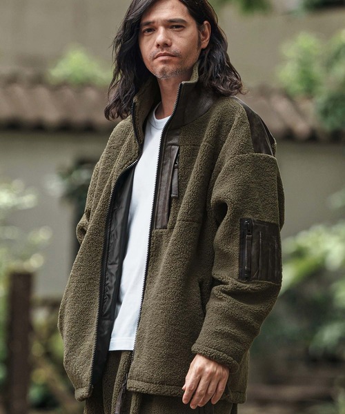 mj10845- Sheep Like Boa Synthetic Leather Blouson ボアレザー