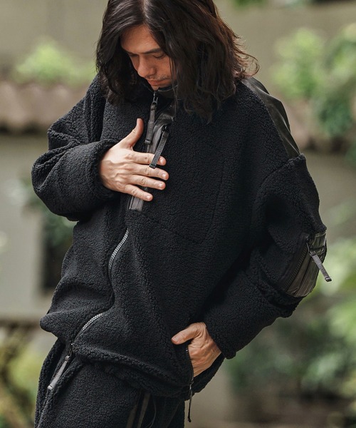 mj10845- Sheep Like Boa Synthetic Leather Blouson ボアレザー