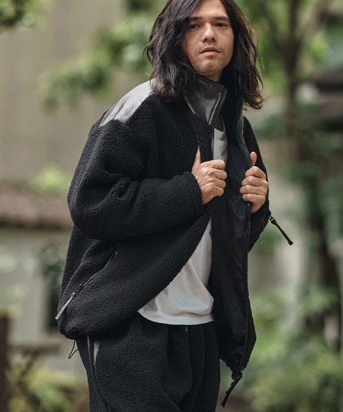 mj10845- Sheep Like Boa Synthetic Leather Blouson ボアレザー